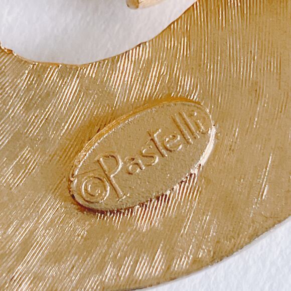 VTG Signed Pastelli Gold Tone Leaf Brooch Mid Century Modernist Pin 60s Jewelry - Picture 7 of 10